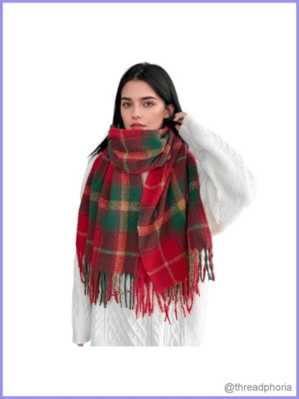 Women's Long Plaid Blanket Scarf, Cashmere-Like Acrylic, Warm Winter Wrap Shawl